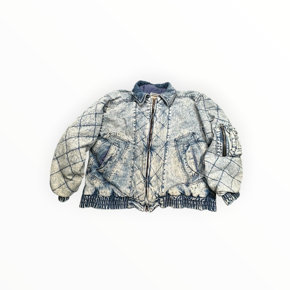 Sierra Pacific Denim Jacket Mens Large Blue Acid Wash Quilted Bomber Vintage 80s